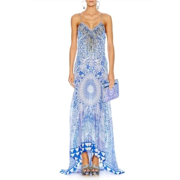 CAMILLA The Bosphorus High Low Long Maxi 100% Silk Dress Rhinestone Size 1 XS US - Picture 1 of 11